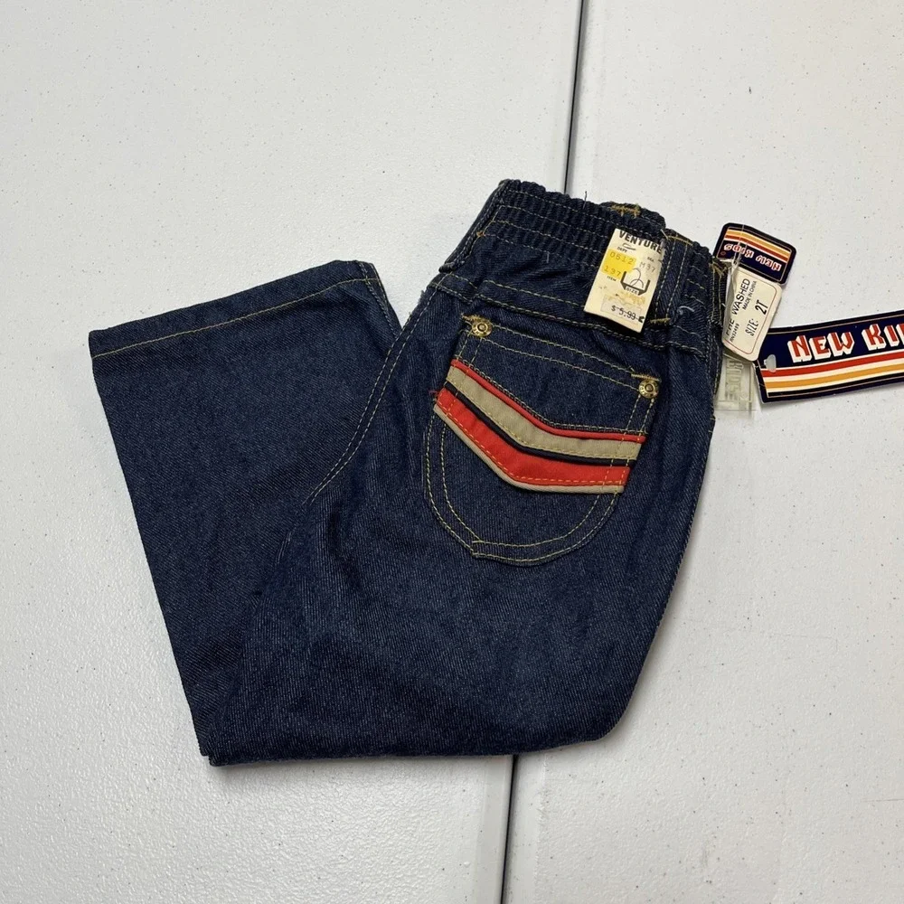 Vintage New Kids Jeans Boys 2T Dark Indigo Back Pocket Detail Retro 70s 80s